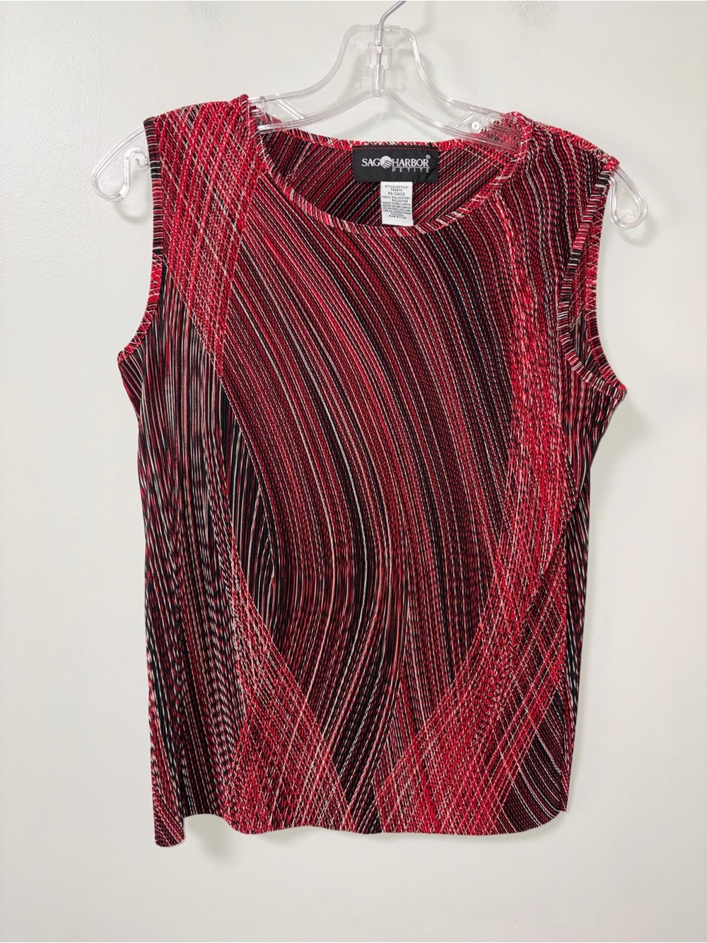 Sag Harbor Vintage Abstract Red Black Accordion Crinkle Tank Fall Artsy Boho PS